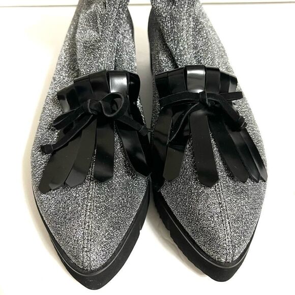 Kennel & Schmenger Ankle Sock Boots Silver Black Sparkly Fringe Pointy Toe New 7 - Picture 9 of 14